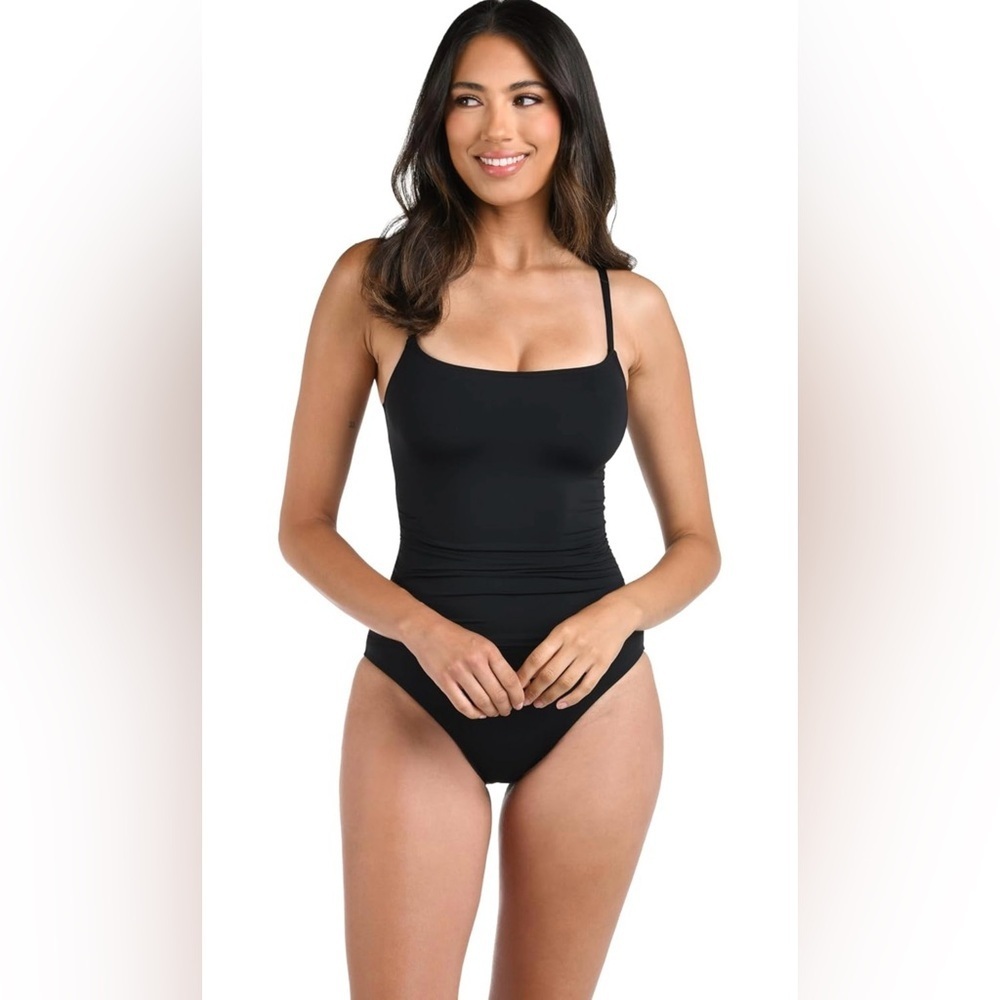 La Blanca Women's One Piece Swimsuit Island Goddess Shirred Side Black Size 12 - Picture 2 of 8